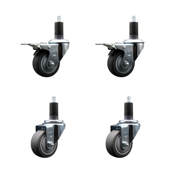 Service Caster 3'' Thermoplastic Rubber Swivel 1-1/4'' Expanding Stem Caster Set 2 Total Lock Brakes, 4PK SCC-EXTTL20S314-TPRB-2-S-2-114 - main